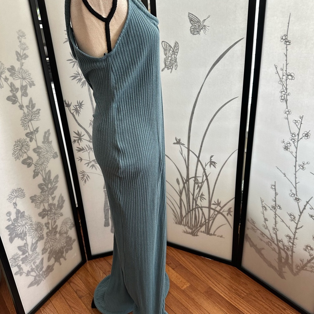 Zara Sleeveless Ribbed Maxi Dress in Dusty Teal Green - Picture 2 of 9